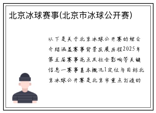 北京冰球赛事(北京市冰球公开赛)